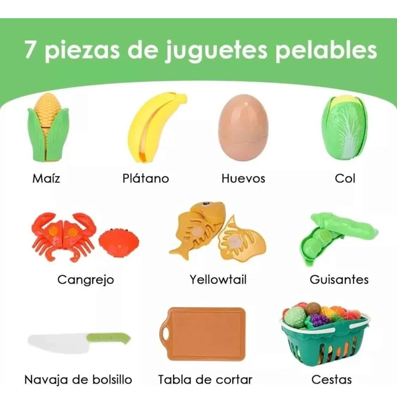 JUGUETE DE CORTE DE COCINA DE FRUTAS Y VERDURAS 51 PIEZAS - 6