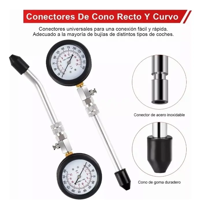 MEDIDOR DE COMPRESION  CILINDROS COMPRESIMETRO PARA MOTO AUTO ROJO - 6