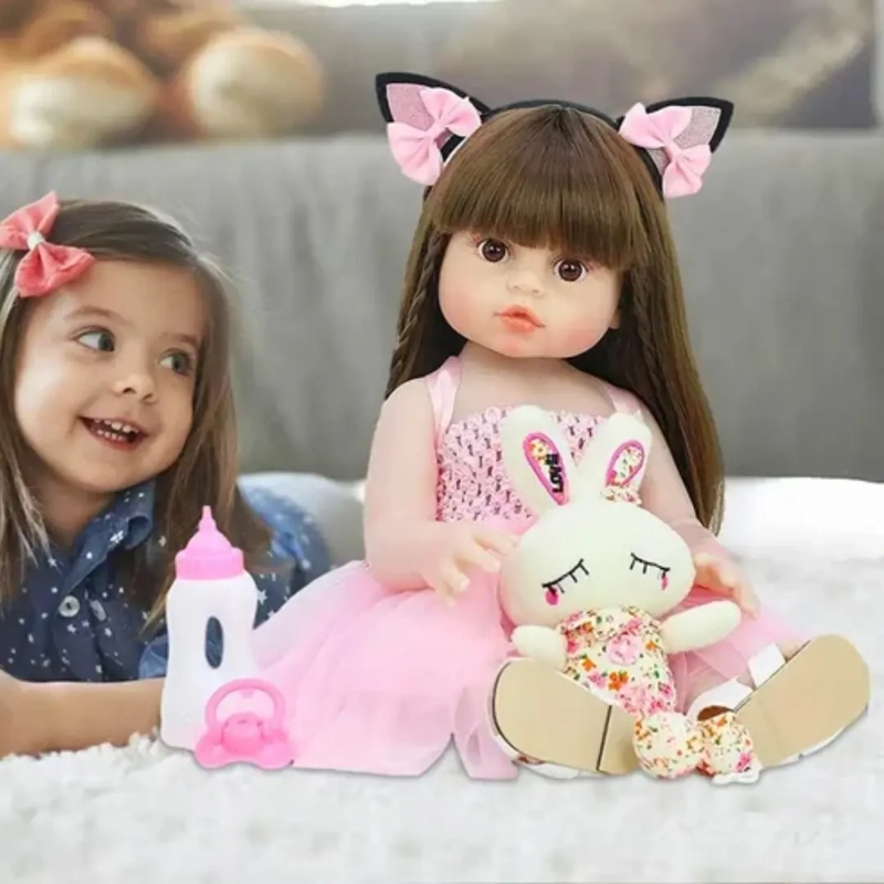 MUÑECA REBORN BEBE  REALISTA DE SILICONA LAVABLE 55CM - 3
