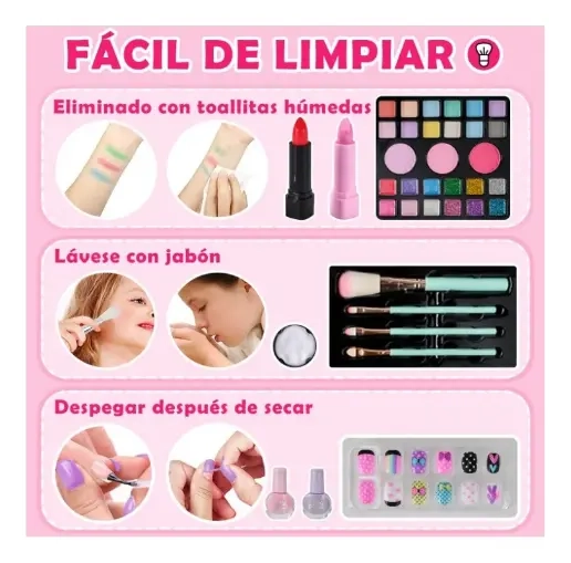 KIT DE JUGUETES MAQUILLAJE PARA NIÑAS COSMETICO MANICURA - 3