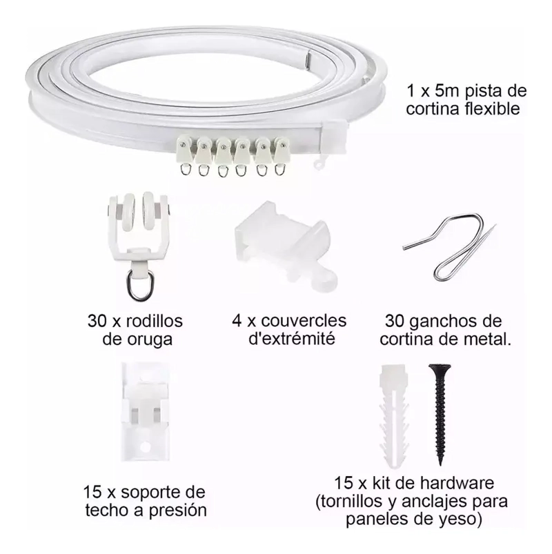5M RIEL DE CORTINA VENTANAS DE TECHO FLEXIBLE,MONTAJE CURVO - 5