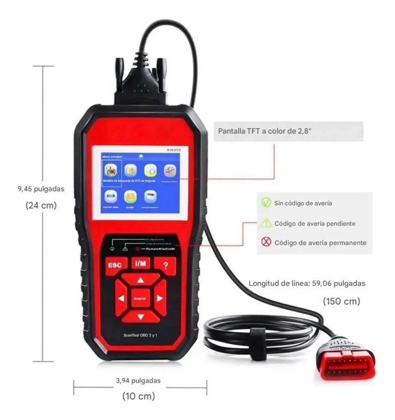 ESCANER AUTOMOTRIZ KONNWEI KW850 OBD2 EOBD MULTI MARCAS - 4
