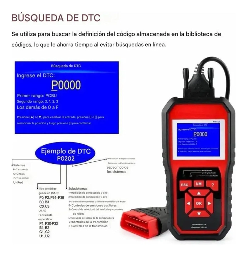 ESCANER AUTOMOTRIZ KONNWEI KW850 OBD2 EOBD MULTI MARCAS - 7