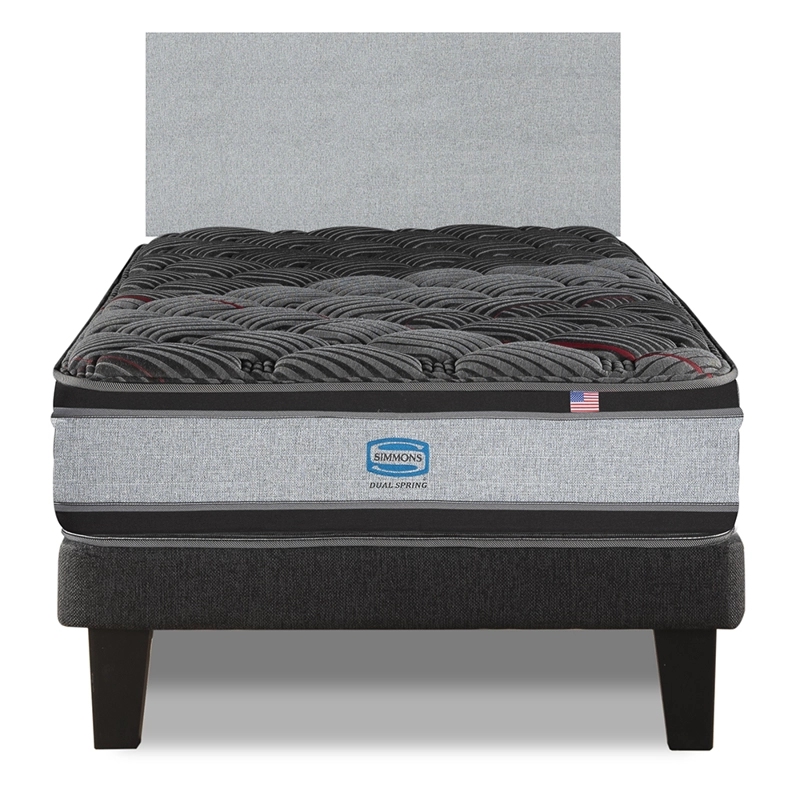 CAMA EUROPEA SIMMONS DUAL SPRING 1,5PL BOX RESPALDO PRAGA PLATA - 1