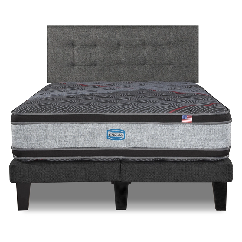 CAMA EUROPEA SIMMONS DUAL SPRING 2 PL BOX RESPALDO URBAN GRIS - 1