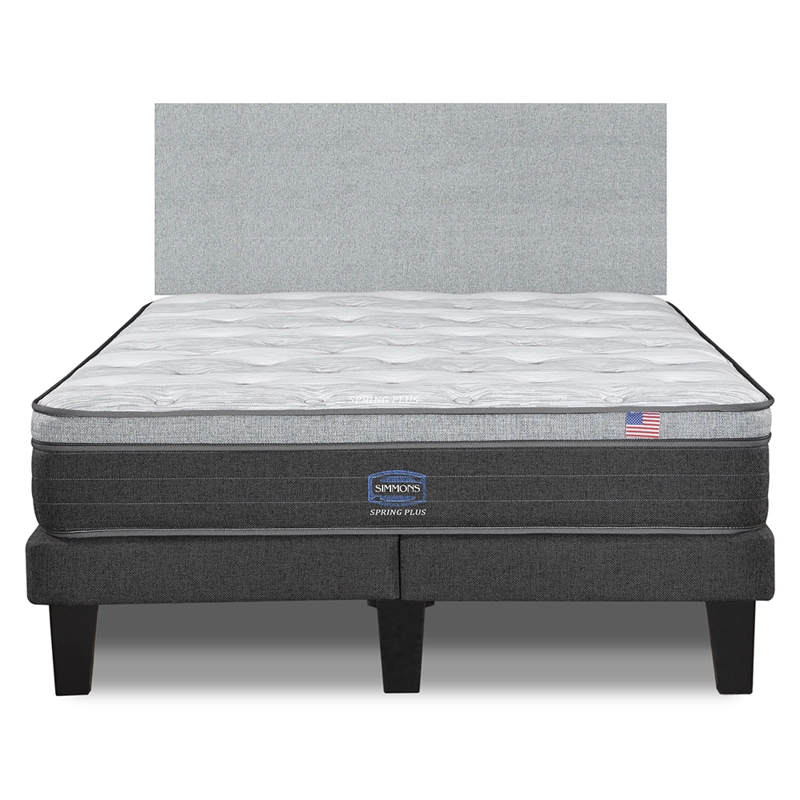 CAMA EUROPEA SIMMONS SPRING PLUS 2 PL BOX RESPALDO PRAGA PLATA - 1