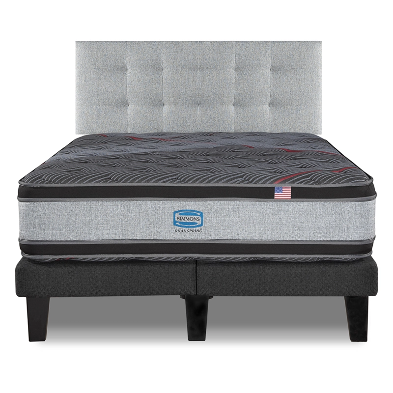 CAMA EUROPEA SIMMONS DUAL SPRING 2 PL BOX RESPALDO URBAN PLATA - 1