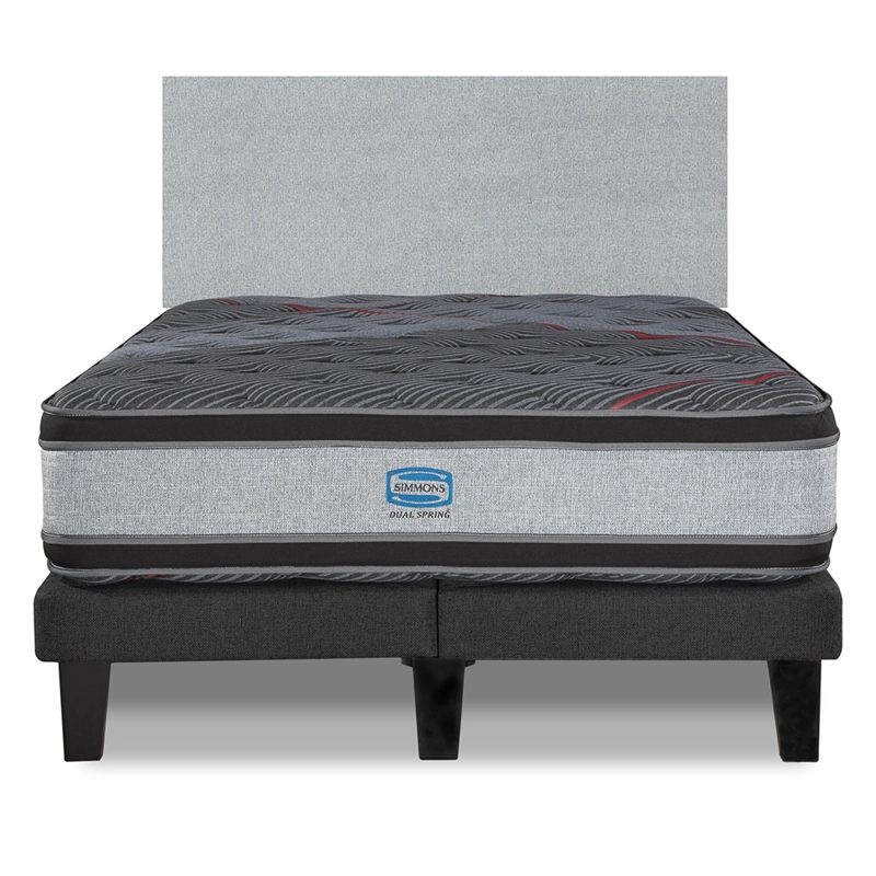 CAMA EUROPEA SIMMONS DUAL SPRING 2 PL BOX RESPALDO PRAGA PLATA - 1