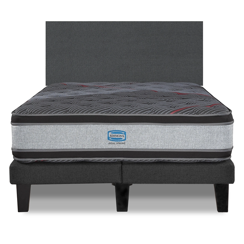 CAMA EUROPEA SIMMONS DUAL SPRING 2 PL BOX RESPALDO PRAGA GRIS - 1