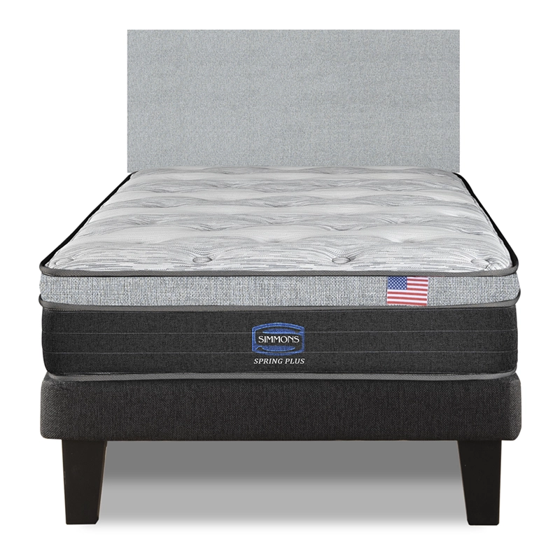 CAMA EUROPEA SIMMONS SPRING PLUS 1,5PL BOX RESPALDO PRAGA PLATA - 1
