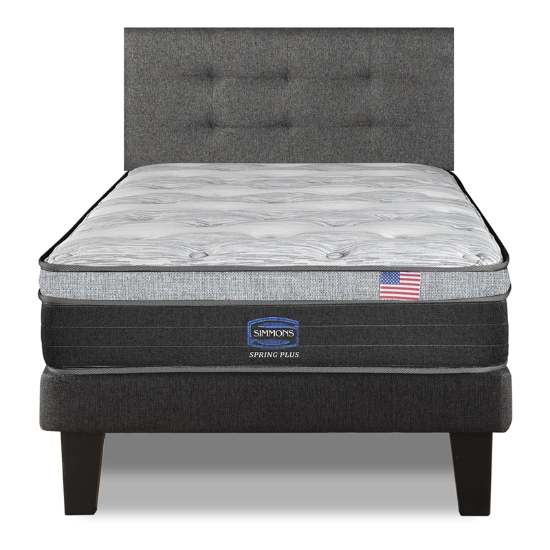 CAMA EUROPEA SIMMONS SPRING PLUS 1,5PL BOX RESPALDO URBAN GRIS - 1