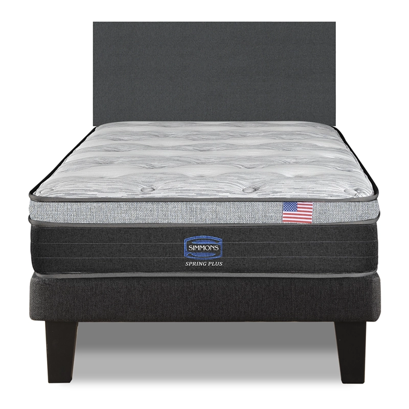 CAMA EUROPEA SIMMONS SPRING PLUS 1,5PL BOX RESPALDO PRAGA GRIS - 1