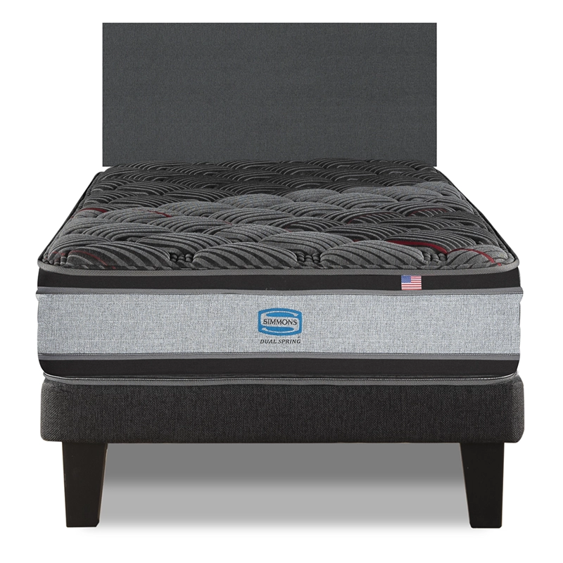 CAMA EUROPEA SIMMONS DUAL SPRING 1,5PL BOX RESPALDO PRAGA GRIS - 1
