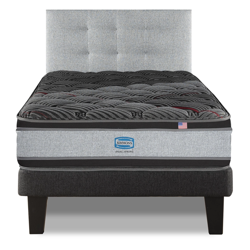 CAMA EUROPEA SIMMONS DUAL SPRING 1,5PL BOX RESPALDO URBAN PLATA - 1