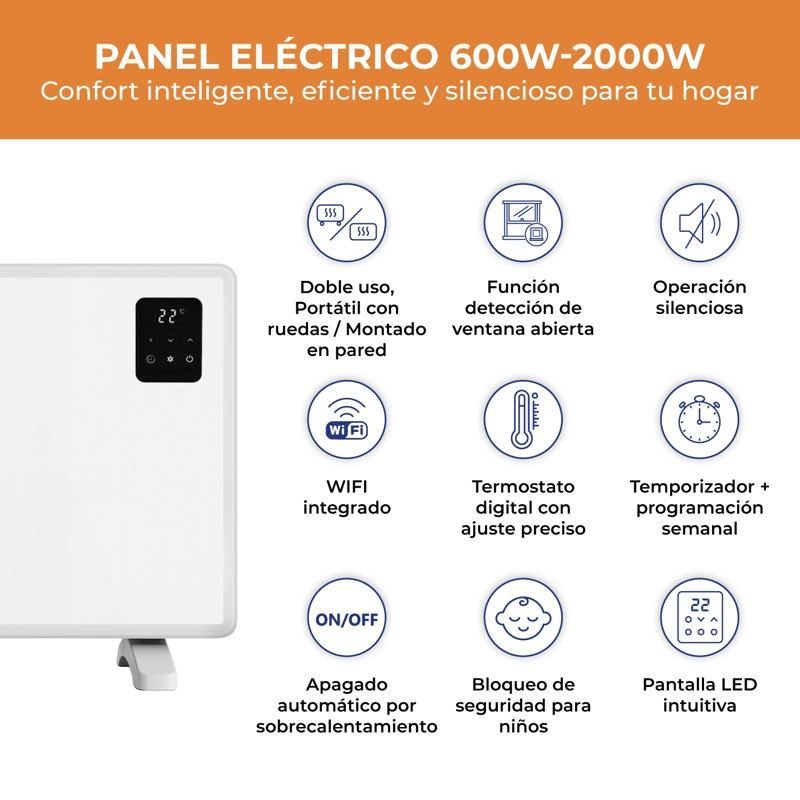 ESTUFA ELE CTRICA ANWO PANEL CONVECTIVO LISO 600W PROGRAMABLE CON WIFI - 2