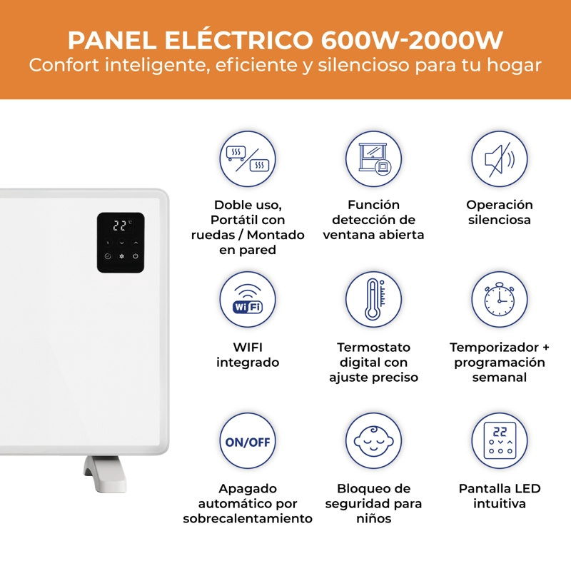 ESTUFA ELE CTRICA ANWO PANEL CONVECTIVO LISO 1800W PROGRAMABLE CON WIFI - 2
