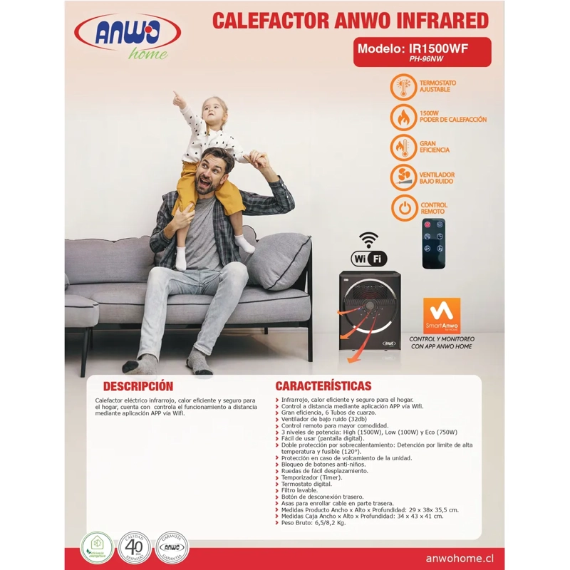 ESTUFA CALEFACTOR INFRARED 15000 W ANWO CON WIFI - 3
