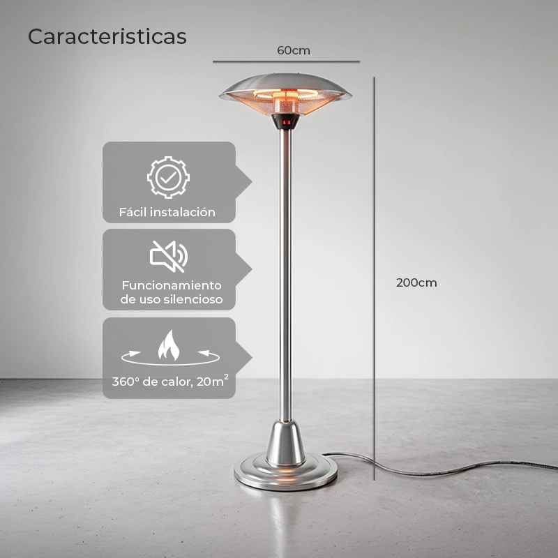 CALEFACTOR ELE CTRICO DE TERRAZA DE PIE ANWO 2000W PI20 - 2