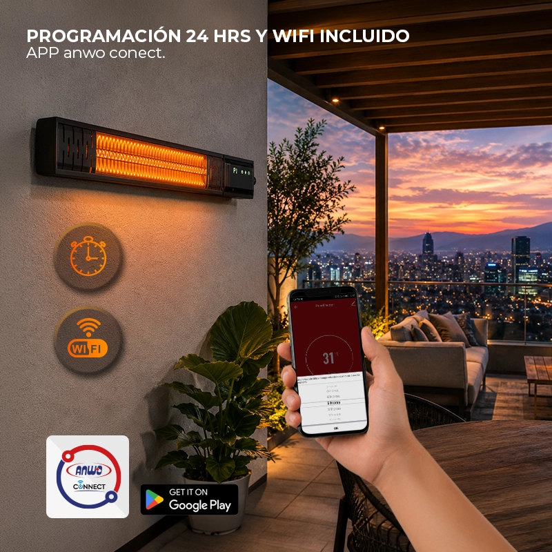 CALEFACTOR ELE CTRICO DE TERRAZA MURO ANWO 2000W CON WIFI MU20W - 7