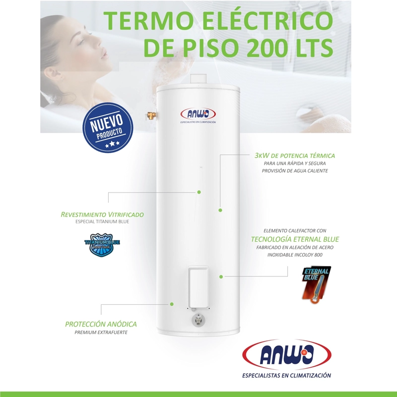 TERMO ELE CTRICO ANWO 200 LTS. PISO 3 KW VAN200LTS - 4