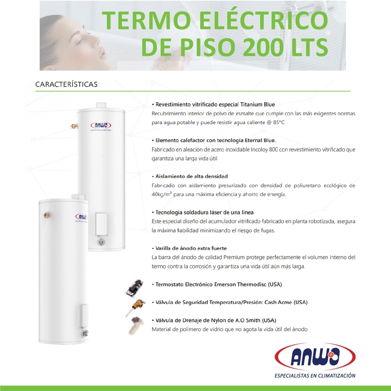 TERMO ELE CTRICO ANWO 200 LTS. PISO 3 KW VAN200LTS - 5
