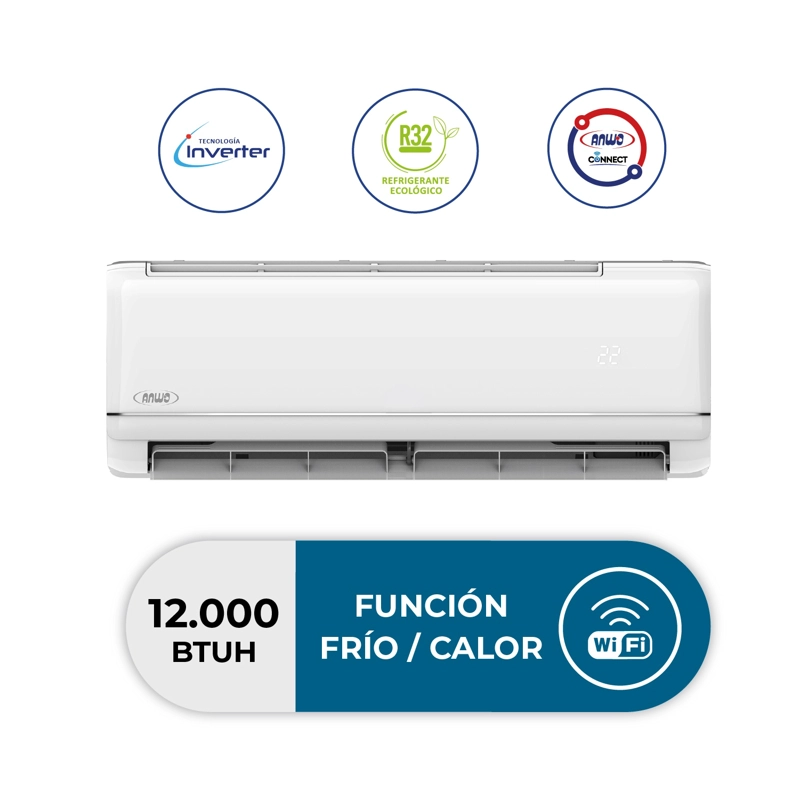 AIRE ACONDICIONADO SPLIT ANWO INVERTER NEW ECOFLOW 12000BTU C/WF - 1