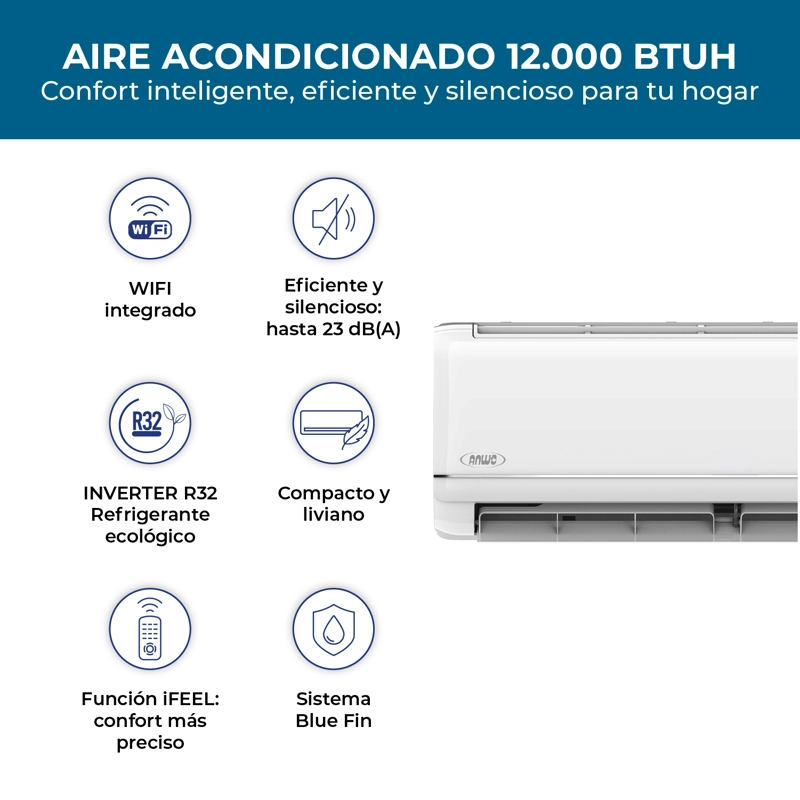 AIRE ACONDICIONADO SPLIT ANWO INVERTER NEW ECOFLOW 12000BTU C/WF - 3