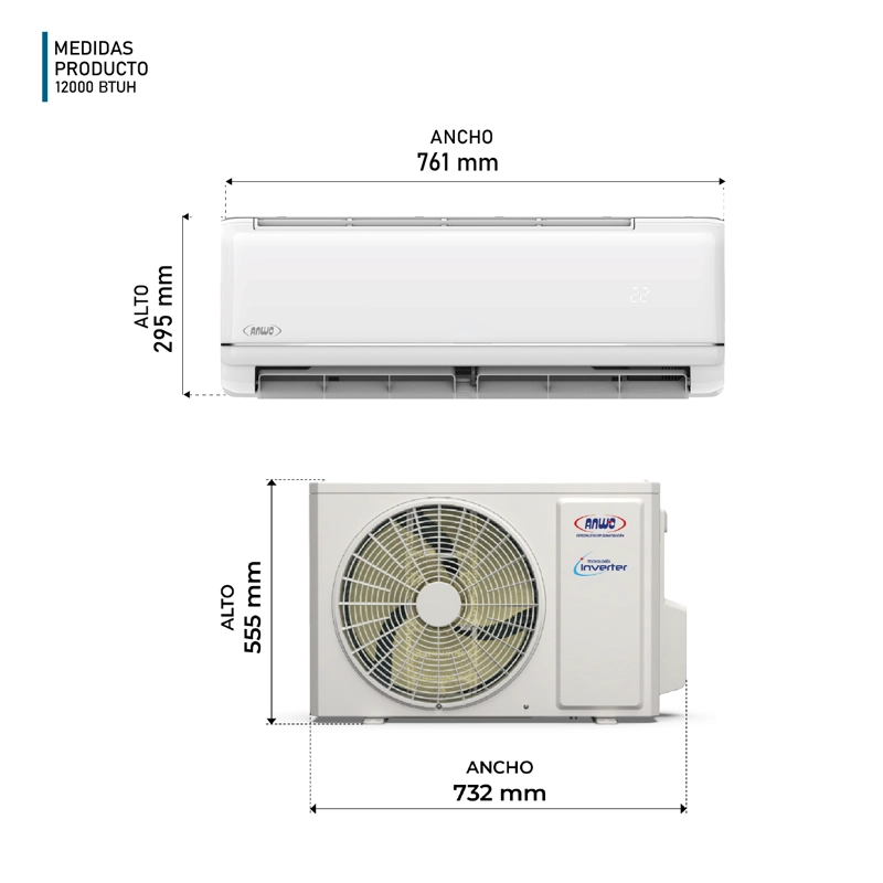 AIRE ACONDICIONADO SPLIT ANWO INVERTER NEW ECOFLOW 12000BTU C/WF - 4