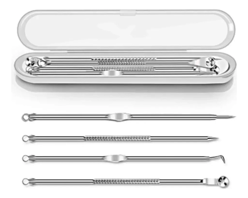KIT EXTRACTOR DE COMEDONES ESPINILLAS 4 PIEZAS DOBLE CABEZAL - 1