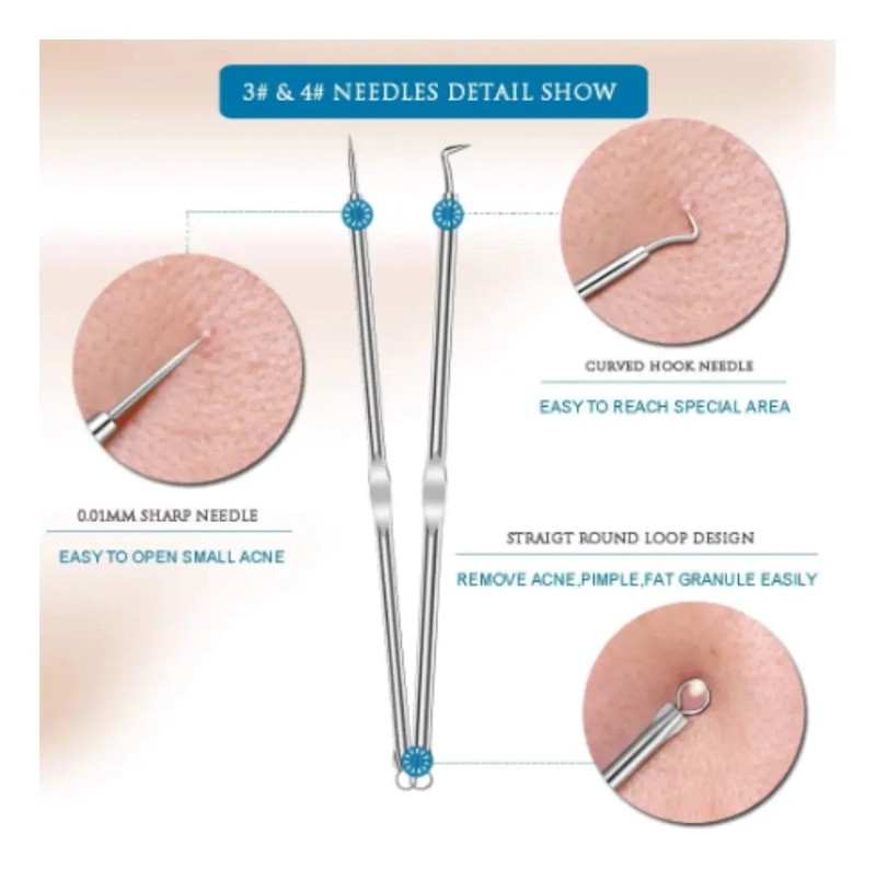KIT EXTRACTOR DE COMEDONES ESPINILLAS 4 PIEZAS DOBLE CABEZAL - 2
