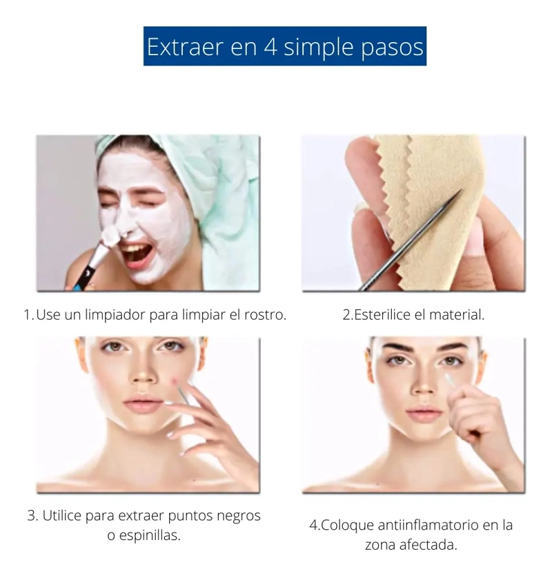 KIT EXTRACTOR DE COMEDONES ESPINILLAS 4 PIEZAS DOBLE CABEZAL - 4