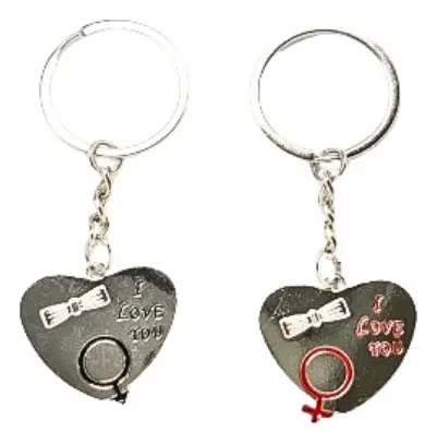 LLAVEROS PLATEADO CORAZON DOBLE PARA PAREJAS SET 2 UNIDADES - 1