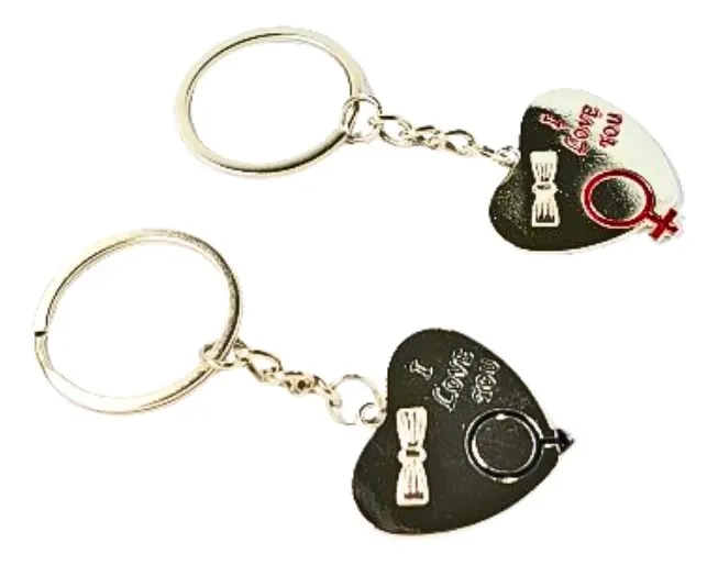 LLAVEROS PLATEADO CORAZON DOBLE PARA PAREJAS SET 2 UNIDADES - 2