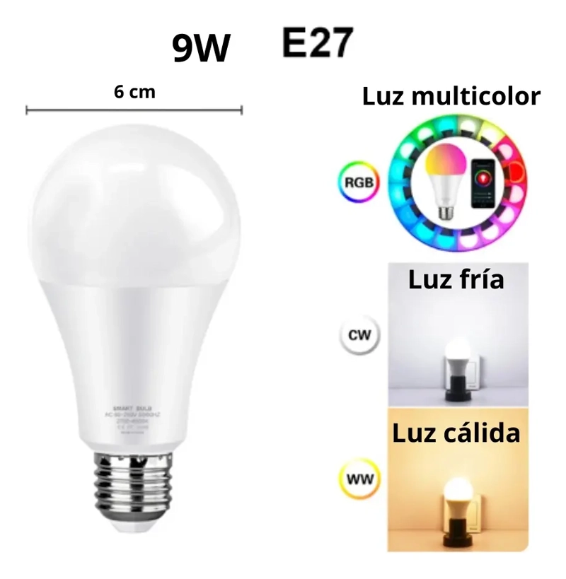 AMPOLLETA INTELIGENTE MULTICOLOR LED WIFI APP 9W E27 - 3
