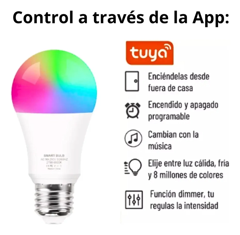 AMPOLLETA INTELIGENTE MULTICOLOR LED WIFI APP 9W E27 - 5