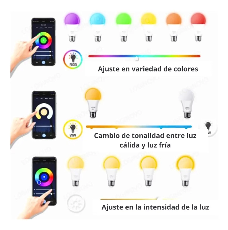 AMPOLLETA INTELIGENTE MULTICOLOR LED WIFI APP 9W E27 - 6