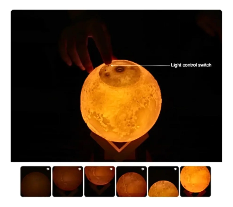 HUMIDIFICADOR LAMPARA AROMATIZADOR LUZ LED 3D LUNA - 3