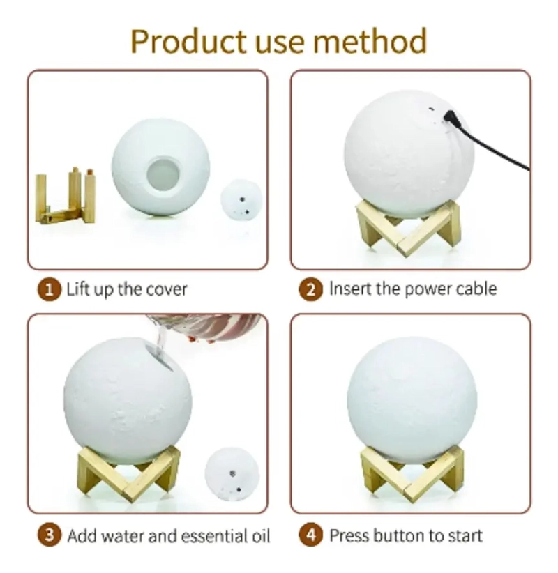HUMIDIFICADOR LAMPARA AROMATIZADOR LUZ LED 3D LUNA - 4