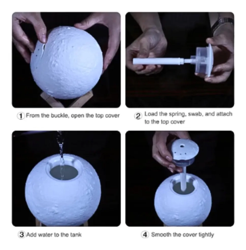 HUMIDIFICADOR LAMPARA AROMATIZADOR LUZ LED 3D LUNA - 5