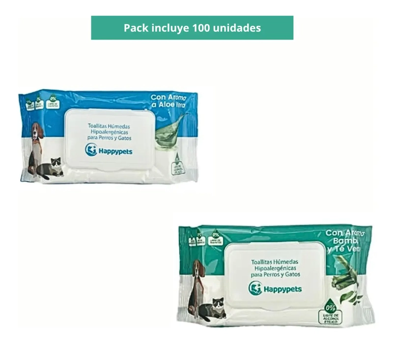 PACK 100 UNIDADES TOALLAS HUMEDAS PERROS GATOS MASCOTAS - 3