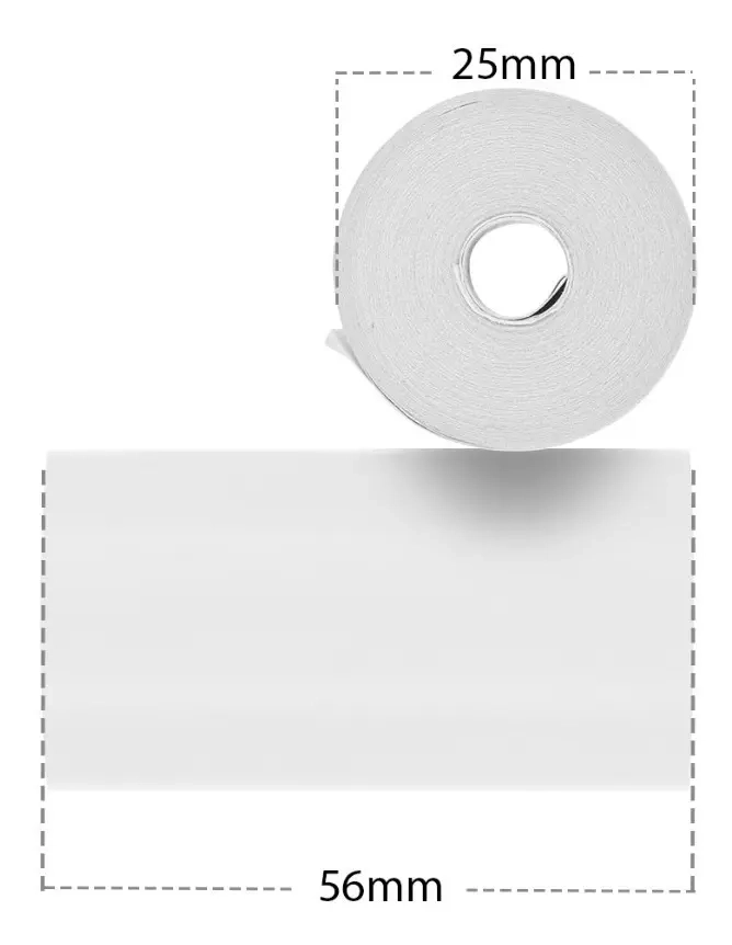 KIT 5 ROLLOS PAPEL TE RMICO 56MM PARA MINI IMPRESORA BLANCO - 3