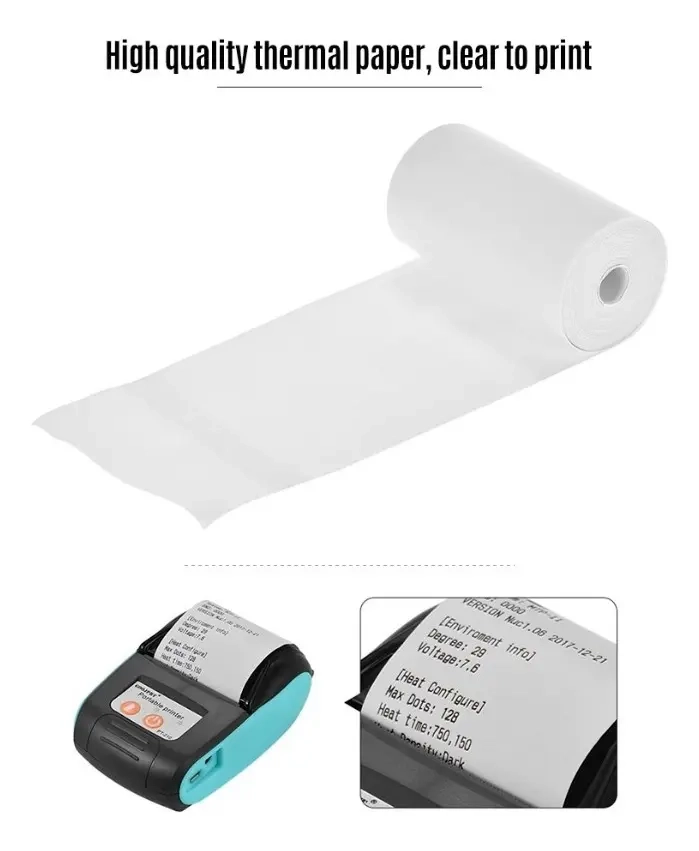 KIT 5 ROLLOS PAPEL TE RMICO 56MM PARA MINI IMPRESORA BLANCO - 4