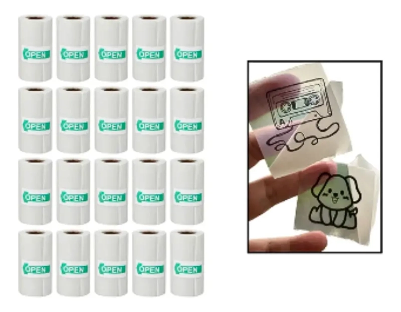 PACK 10 ROLLOS ADHESIVOS PARA MINI IMPRESORA STICKERS BLANCO - 3