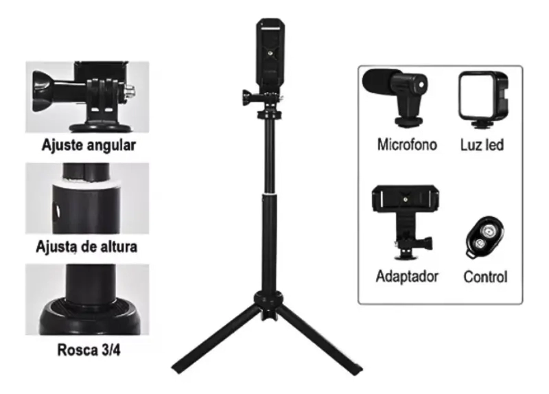 SOPORTE TRIPODE PARA CELULAR RETRACTIL 2.1 MTS VIDEOS FOTOS - 8