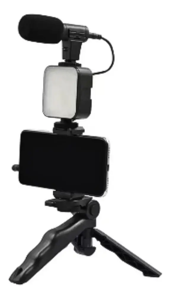 SOPORTE PARA CELULAR FOTOS VIDEOS TRIPODE MICROFONO LUZ LED - 1