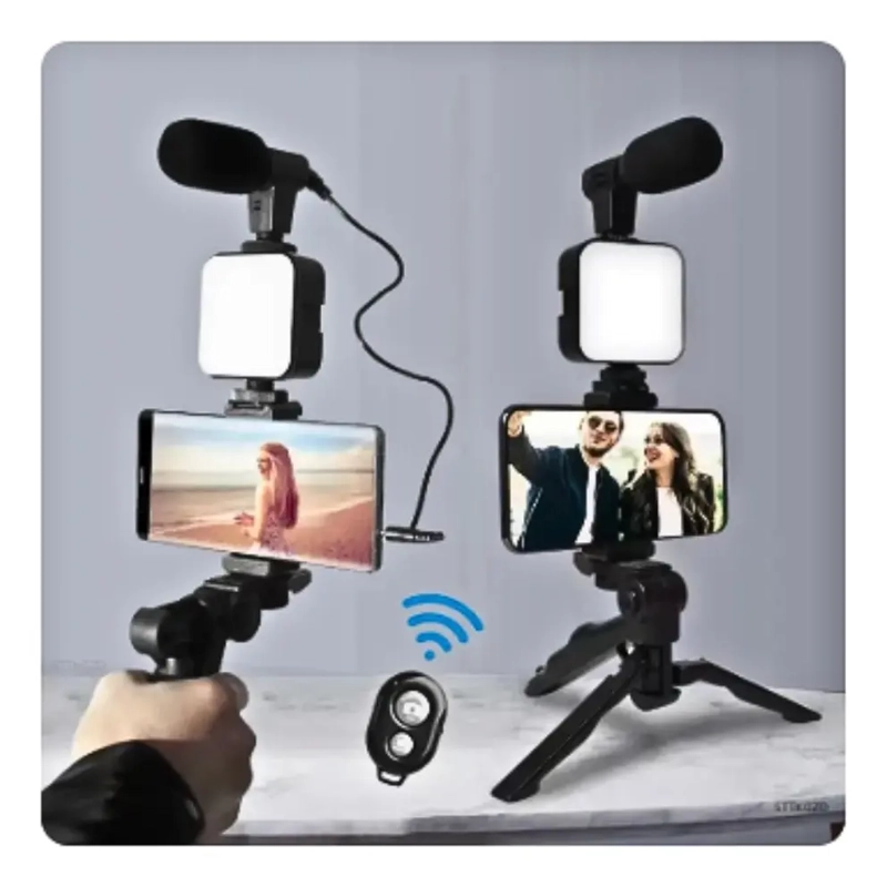 SOPORTE PARA CELULAR FOTOS VIDEOS TRIPODE MICROFONO LUZ LED - 5