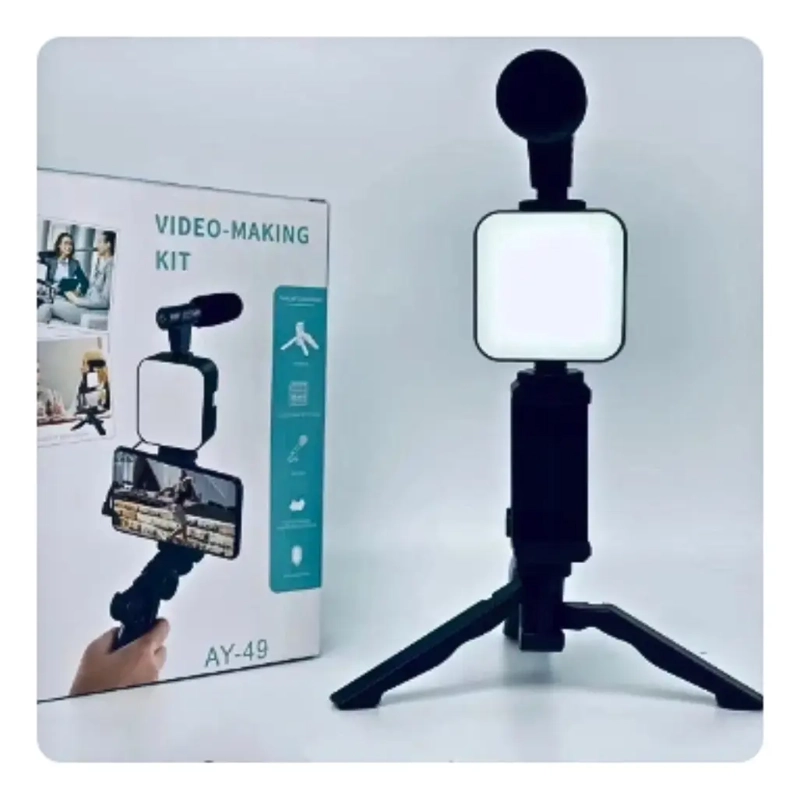 SOPORTE PARA CELULAR FOTOS VIDEOS TRIPODE MICROFONO LUZ LED - 10