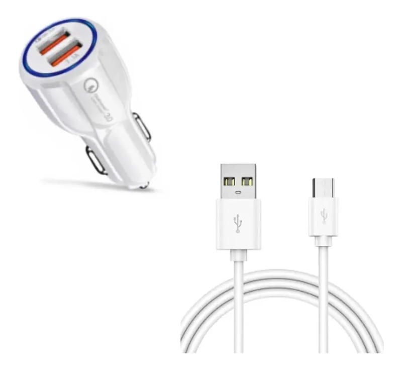 CARGADOR ADAPTADOR AUTO PARA CELULAR DOBLE USB + CABLE USB-C - 1