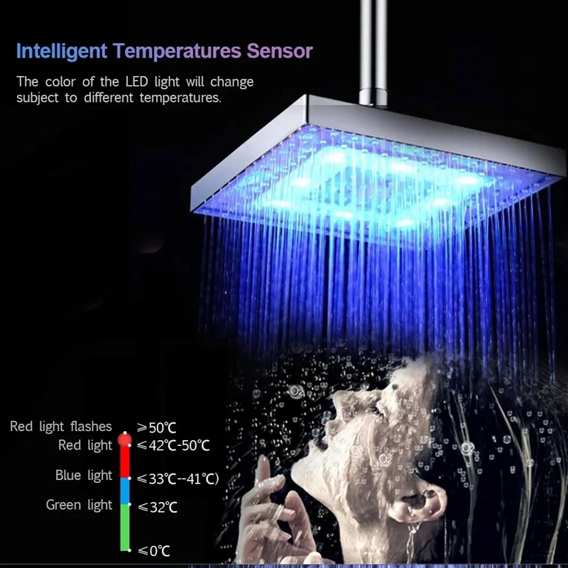 CABEZAL DUCHA REGADERA CUADRADA LUZ LED RGB - 2
