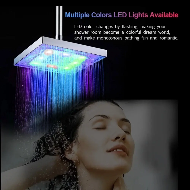 CABEZAL DUCHA REGADERA CUADRADA LUZ LED RGB - 3